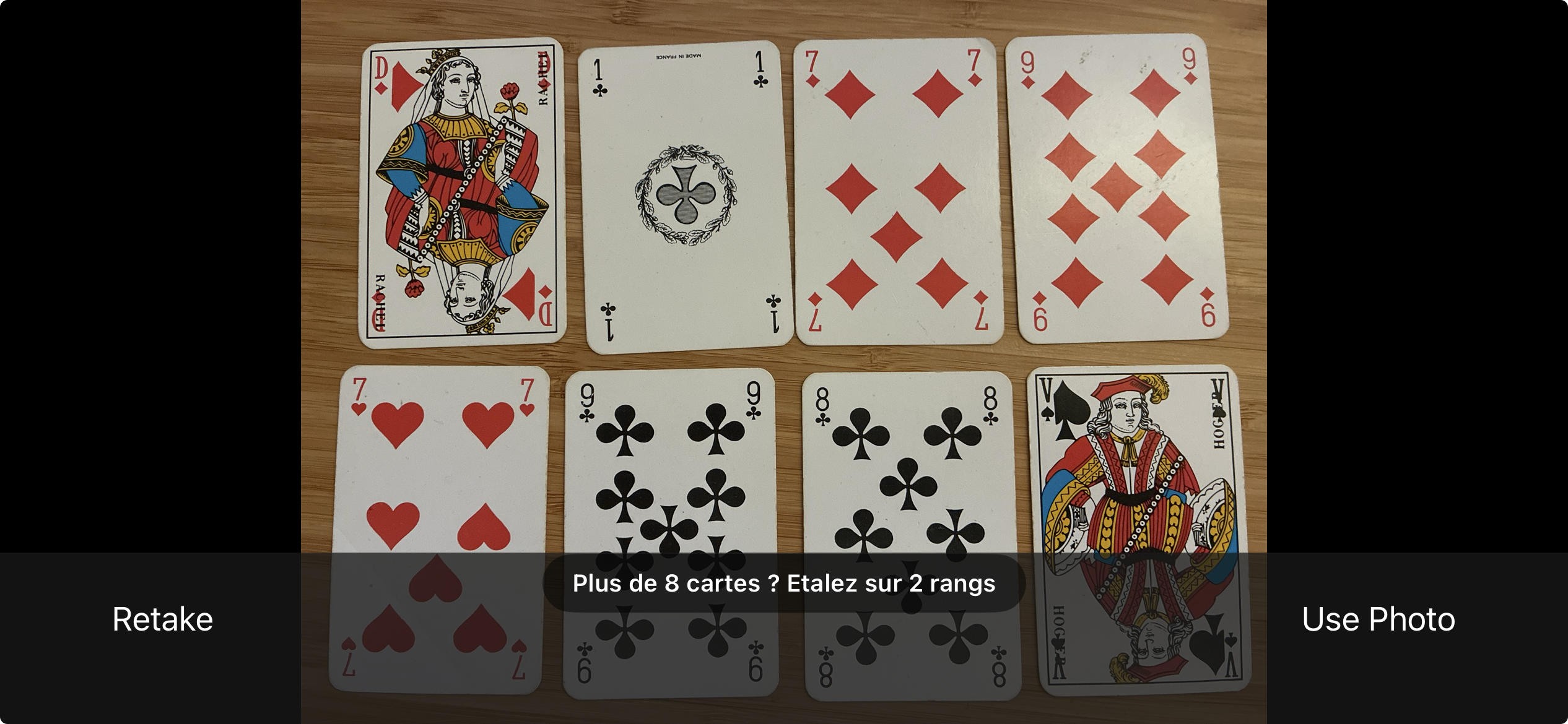 Photo des cartes étalées